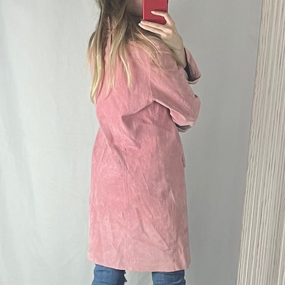 Long Pink Light Weight 100% Genuine Suede Jacket - Picture 3 of 5